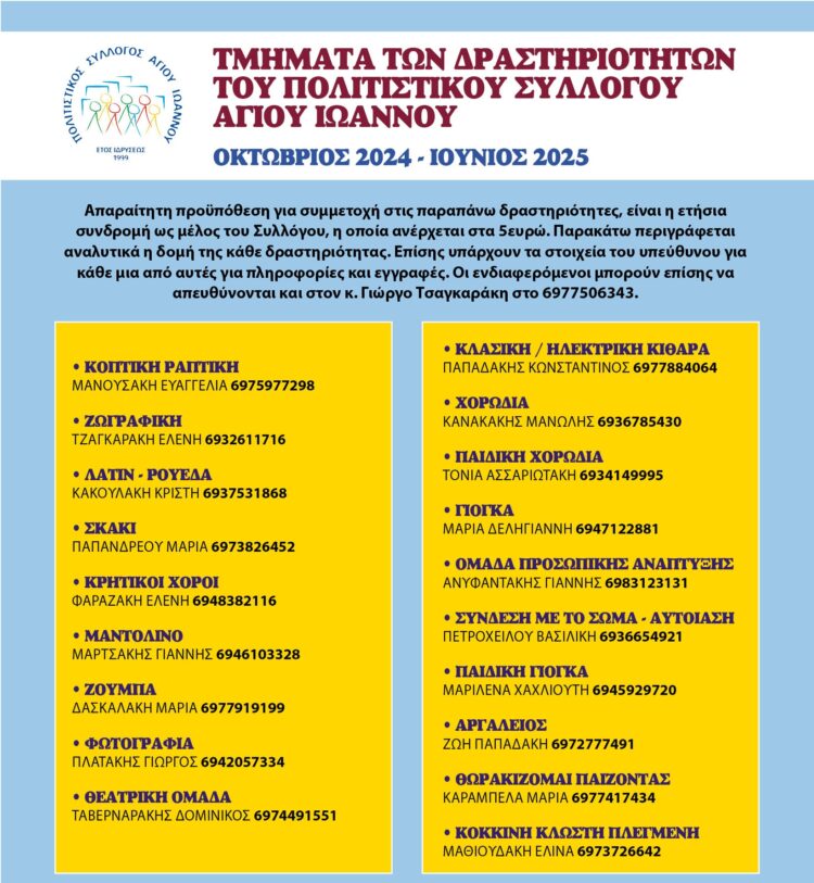 Έναρξη Τμημάτων 2024-2025