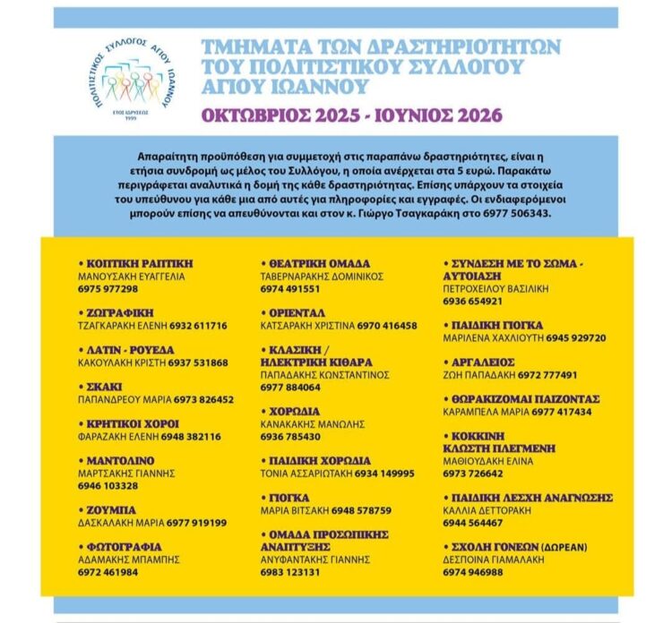 Έναρξη τμημάτων 2025-2026